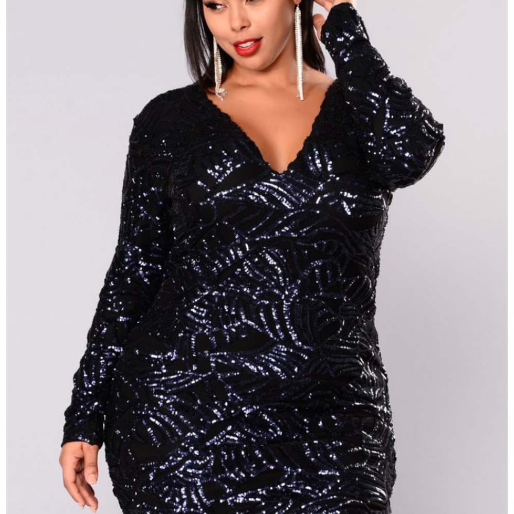 Fashion Nova Star Is Born Sequin Dress - Navy